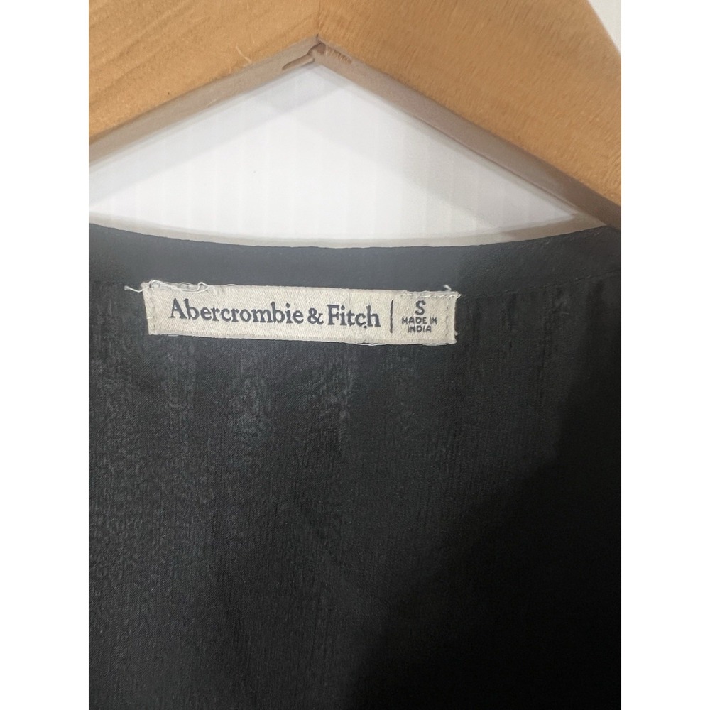 Abercrombie & Fitch Chiffon Ruffle Bodysuit Size Small Black Sheer Long Sleeve - Picture 7 of 11